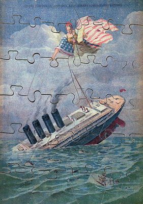 The Sinking of the Lusitania, 7th May 1915, jigsaw puzzle for children (colour litho) from French School, (20th century)
