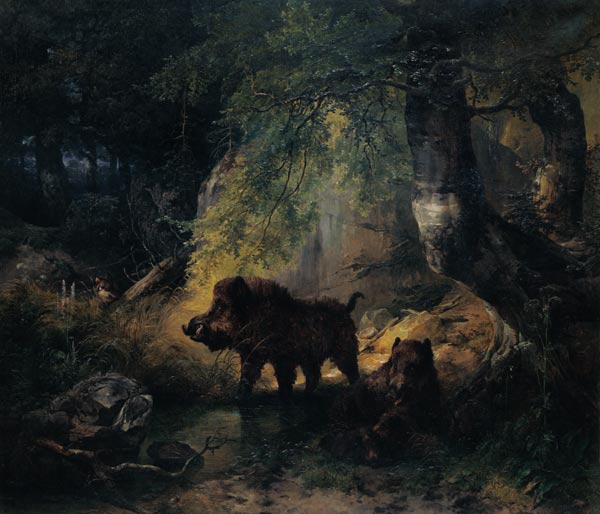 Wild Boar and Wolf from Friedrich Gauermann