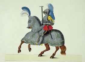 Knight and horse in armour, plate from 'A History of the Development and Customs of Chivalry', by Dr