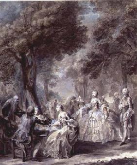 Parisians out for a Walk, 1760-1 (pen and ink, wash