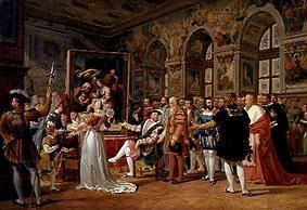 Raphael führt König Franz I. v. Frankreich sein Werk "Hl. Familie" vor from Gabriel Lemonnier