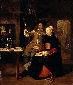 Selbstbildnis mit seiner Frau Isabella de Wolff im Wirtshaus. from Gabriel Metsu