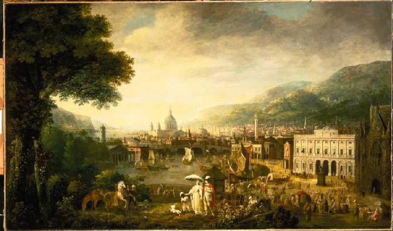 Ansicht von London als mediteraner Hafen und St. Pauls-Kathedrale im Hintergrund. from Gabriele Ricciardelli (Umkreis)