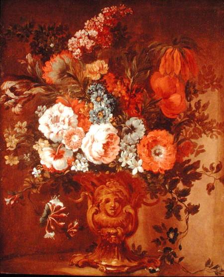 Roses, Poppies, Honeysuckle, Stock and Other Flowers in a Sculpted Vase from Gaspar Peeter d.J Verbruggen
