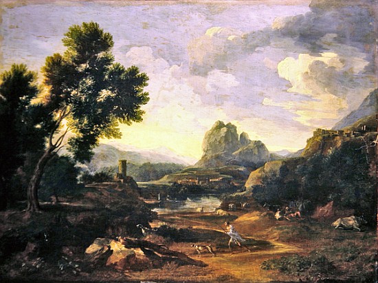 Landscape with hunter and dogs from Gaspard Poussin Dughet