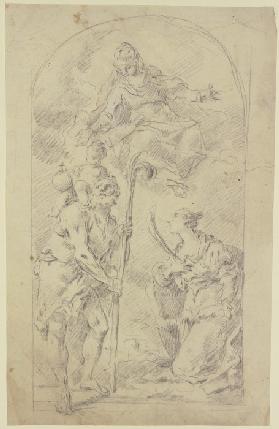 Maria auf Wolken mit dem Heiligen Christophorus und einer Heiligen