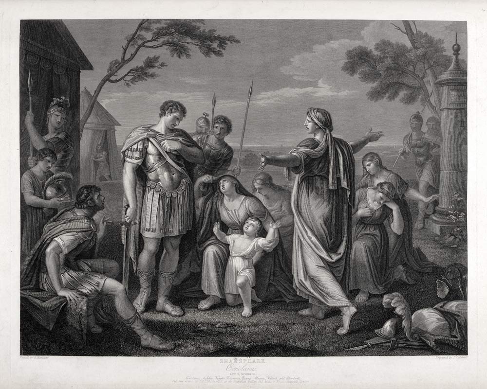 Coriolanus Akt V Szene III - Coriolanus, Aufidius, Volumnia, junger Marcus, Valeria und Begleiter from Gavin Hamilton