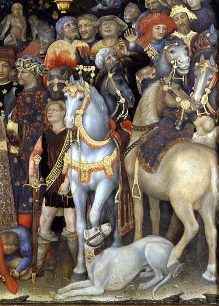 The Adoration of the Magi, detail of riders, horses and dog from Gentile da Fabriano