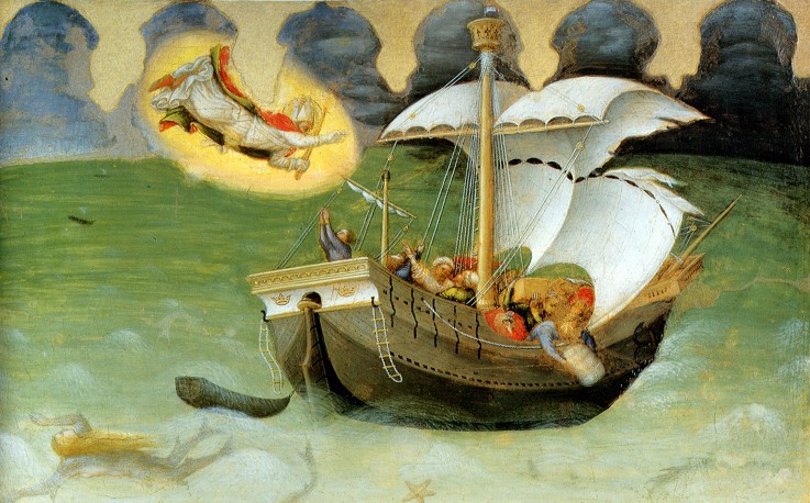 St Nicolas Rescues the Ship from the Tempest (from the Polyptych Quartesi) from Gentile da Fabriano