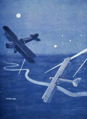 Bristol-Kämpfer greift bei Nacht deutschen Gotha-Bomber über London an
