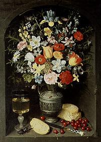 Blumenstrauß in silbernem Krug in einer Nische stehend. from Georg Flegel