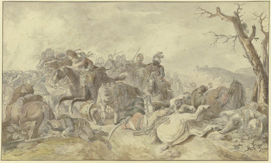 Kavallerieangriff gegen Infanterie, rechts ein sterbender Tambour from Georg Friedrich Hoch