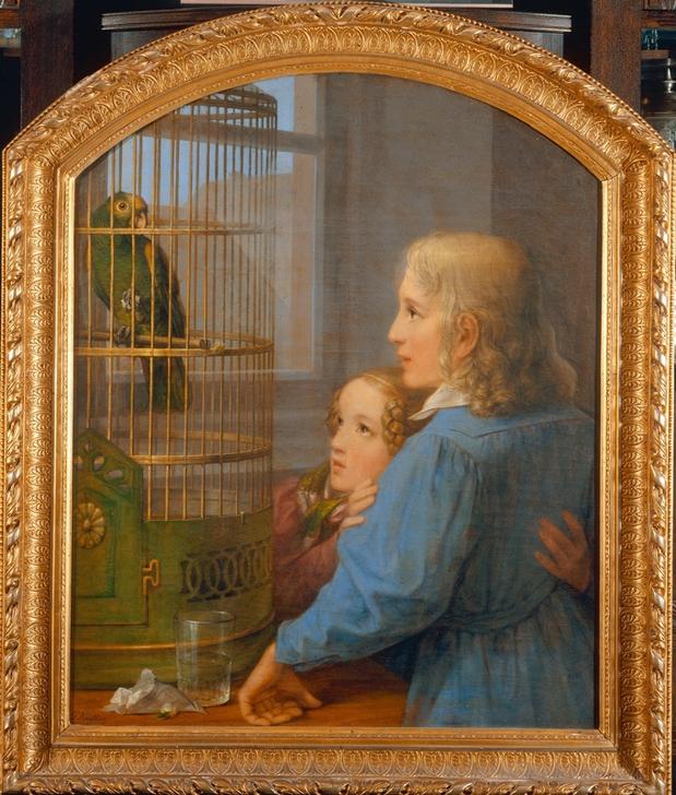 Two Children before a Parrot Cage from Georg Friedrich Kersting