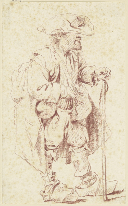 Alter Mann in zerlumpter Tracht und mit breitem Hut, im Profil nach rechts from Georg Melchior Kraus