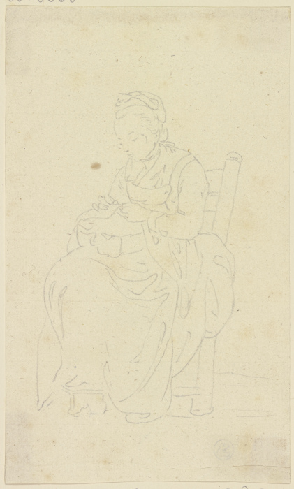 Auf einem Stuhl sitzende Frau mit einer Handarbeit from Georg Melchior Kraus