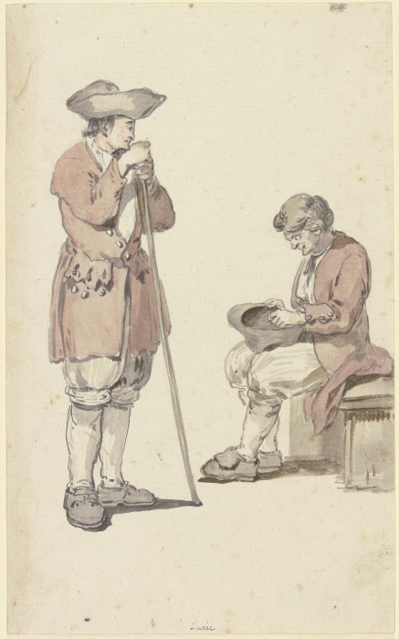 Ein junger und ein alter Schweizer Bauer, der junge stehend mit einem Stab, der alte sitzend from Georg Melchior Kraus