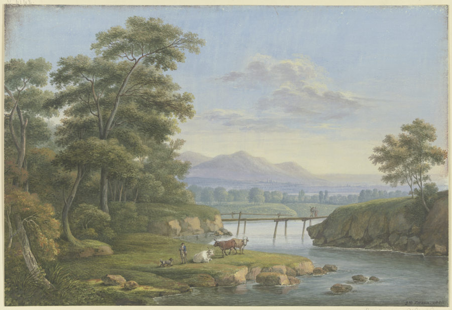 Flußtal mit felsigem Ufer, im Hintergrund Gebirge from Georg Melchior Kraus