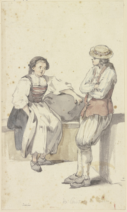 Junges Bauernpaar in Zürich, das Mädchen sitzend, der Bauer stehend from Georg Melchior Kraus