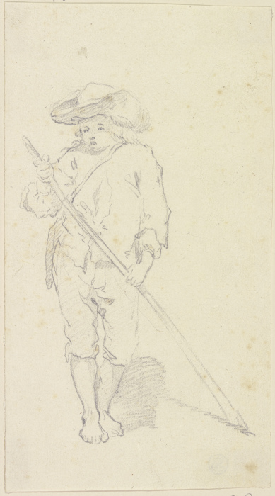 Stehender barfüßiger Knabe mit breitkrempigem Hut und einem Stab from Georg Melchior Kraus