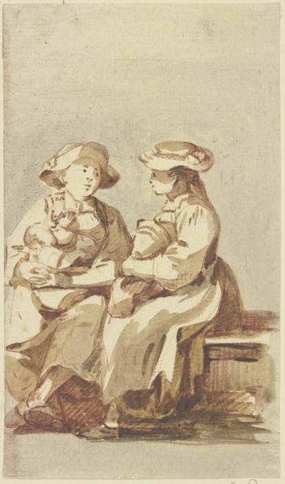 Zwei sitzende junge Frauen, die eine gibt einem Kind die Brust from Georg Melchior Kraus