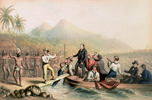 The Return of the Rev. John Williams at Tanna in the South Seas, the day before he was massacred (pr from George Baxter