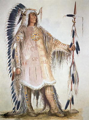 Mato-Tope, second chief of the Mandan people in 1833 (colour litho) from George Catlin