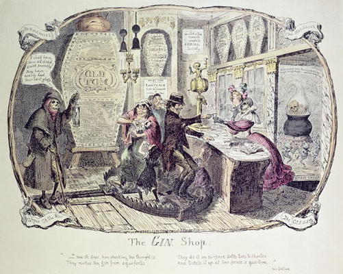 The Gin Shop, 1829 (etching) from George Cruikshank