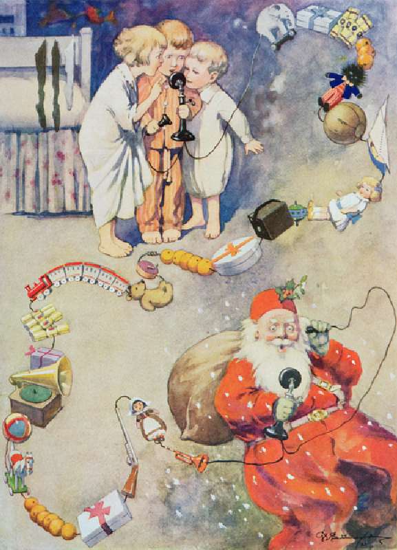 "Hullo Santa!" from Blackies Childrens Annual, Nineteenth Year Book (book illustration) from George Ernest Studdy
