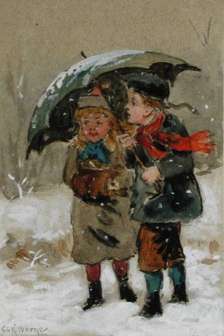 Children Playing in the Snow (w/c heightened with white on paper) from George Goodwin Kilburne