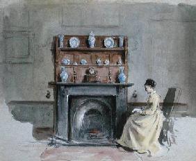 Lady Seated by Fireplace