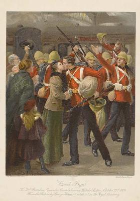 Good bye! The 3rd Battalion Grenadier Guards Leaving Waterloo Station