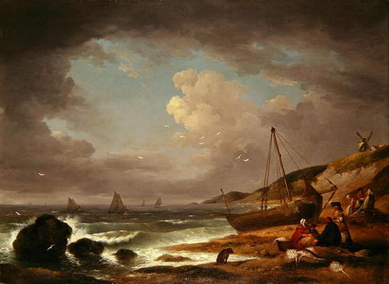 Coastal Scene with Men Mending a Boat (oil on canvas) from George Morland