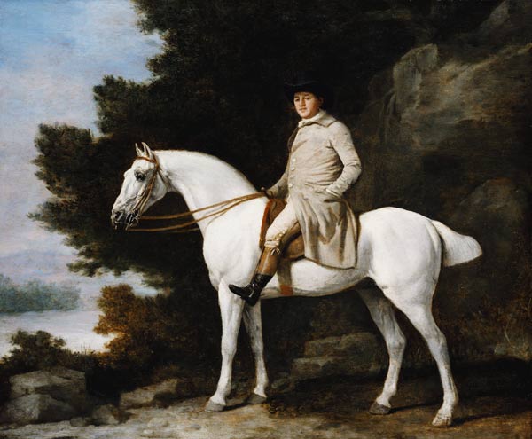 A Gentleman on a Grey Horse in a Rocky Wooded Landscape from George Stubbs