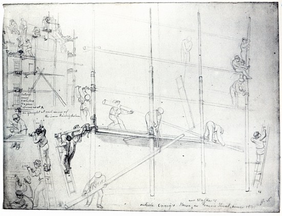 Putting up Scaffolding outside Craig''s House, Francis Street, London from George the Elder Scharf