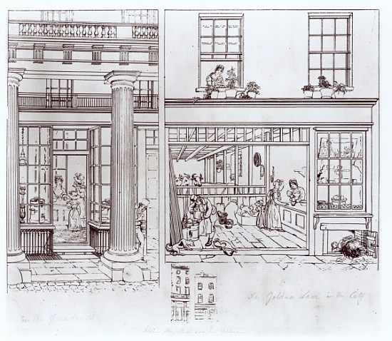The Quadrant, Regent Street and Golden Lane, London, c.1829 (pen on paper) from George the Elder Scharf