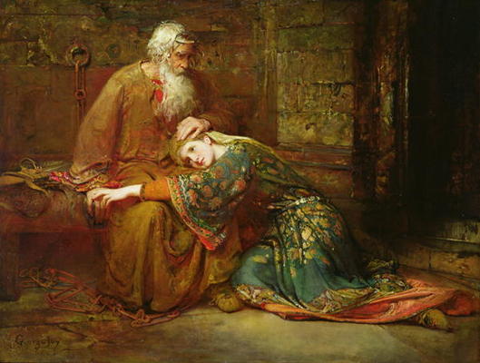 Cordelia comforting her father, King Lear, in prison, 1886 (oil on canvas) from George William Joy