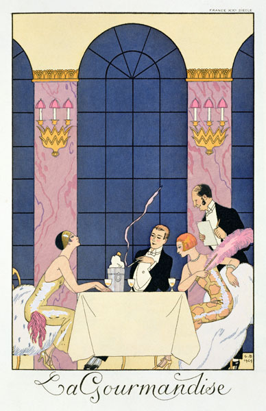 The Gourmands, 1920-30 (pochoir print) from Georges Barbier