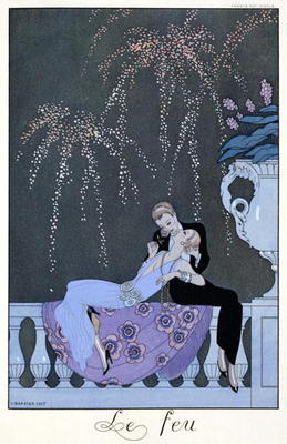 The Fire, illustration for 'Fetes Galantes' by Paul Verlaine (1844-96) 1924 (pochoir print) from Georges Barbier