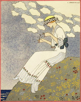Un Peu..., design for a country dress by Paquin, 1913 (colour litho) from Georges Barbier