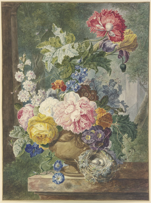 Blumenstrauß in einer Vase, dabei ein Vogelnest from Georgius Jacobus Johannes van Os