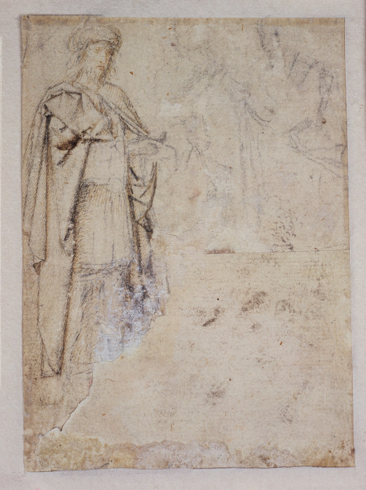 Figurenstudie des Kambyses, oben rechts Gewandstudien from Gerard David
