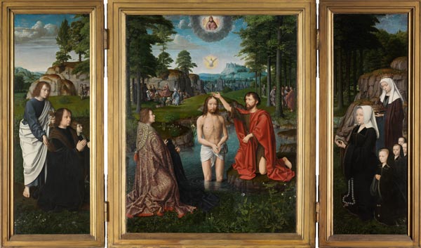 Jean de Trompes Triptych with the Baptism of Christ in the Central Panel, and Patrons from Gerard David
