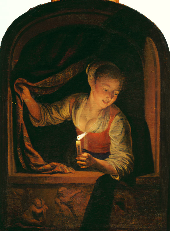 Woman with a lighted Candle at a Window from Gerard Dou