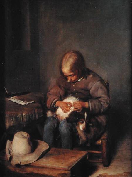 The Flea-Catcher (Boy with his Dog) from Gerard ter Borch or Terborch