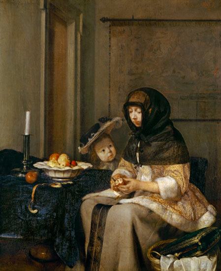 Woman peeling apples from Gerard ter Borch or Terborch