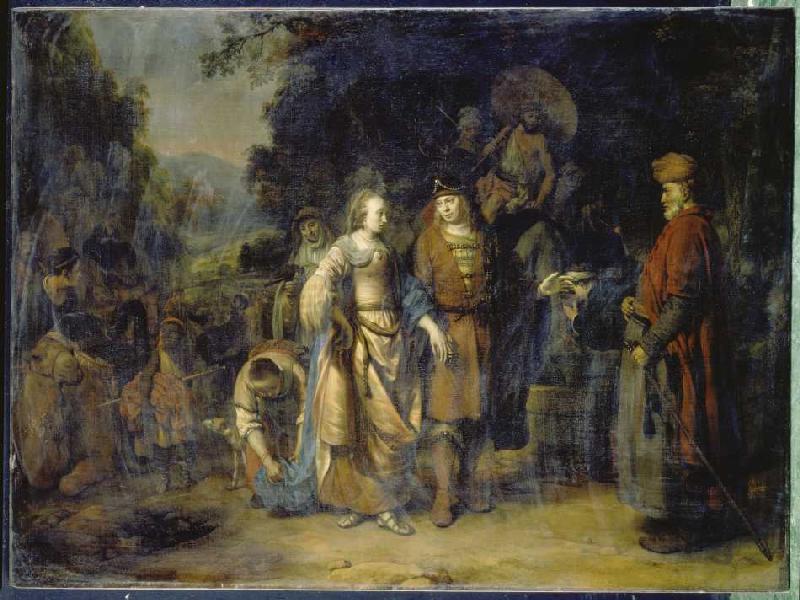 Isaak und Rebecca am Brunnen Cahai-Roi. from Gerbrand van den Eeckhout