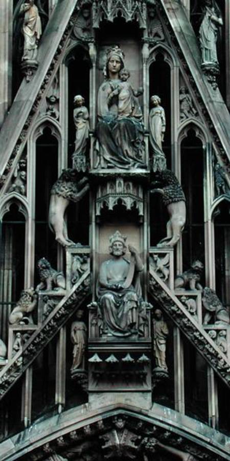 Detail of the Virgin and Child, from the gable above the central portal on the west facade from German School