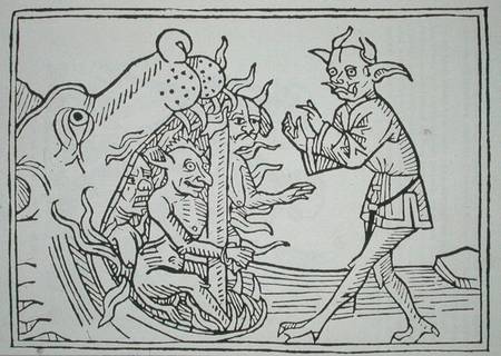 The Devil Belial before the Gates of Hell, from 'Das Buch Belial', published in Augsburg from German School