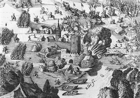 General view of the battle of Muhlberg, detail, 24th April 1547  (see also 217805, 217806) from German School