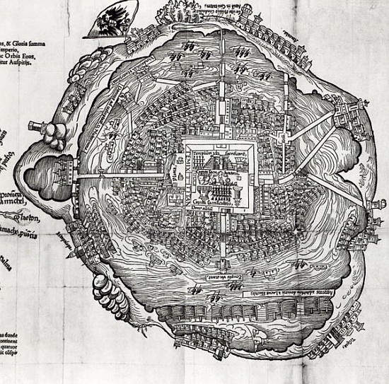 Map of Tenochtitlan from ''Praeclara Ferdinandi Cortesii de Nova Maris Oceani Hispania Narrati'' from German School